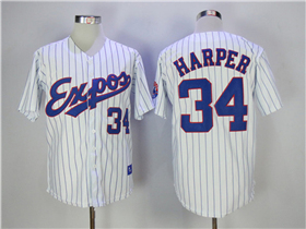 Montreal Expos #34 Bryce Harper White Pinstripe Throwback Jersey