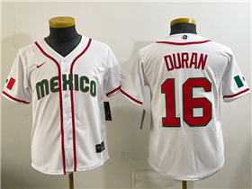 Mexico Baseball #16 Jarren Duran Youth White 2026 World Baseball Classic Jersey