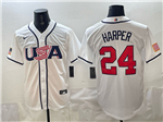 USA Baseball #24 Bryce Harper White 2026 World Baseball Classic Jersey