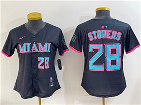 Miami Marlins #28 Kyle Stowers Women's Black 2025 City Connect Limited Jersey