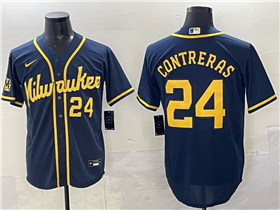 Milwaukee Brewers #24 William Contreras Navy Limited Jersey