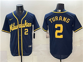 Milwaukee Brewers #2 Brice Turang Navy Limited Jersey