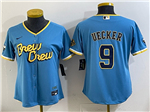 Milwaukee Brewers #9 Bob Uecker Women's Powder Blue 2022 City Connect Jersey
