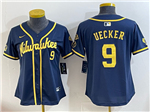 Milwaukee Brewers #9 Bob Uecker Women's Navy Limited Jersey