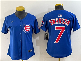 Chicago Cubs #7 Dansby Swanson Women's Blue Limited Jersey