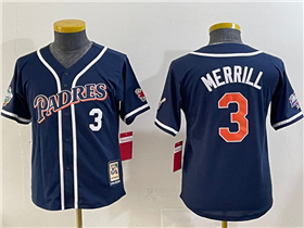 San Diego Padres #3 Jackson Merrill Youth Navy Cooperstown Collection Jersey