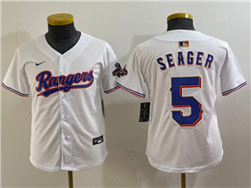 Texas Rangers #5 Corey Seager Youth White 2024 Gold Collection Limited Jersey
