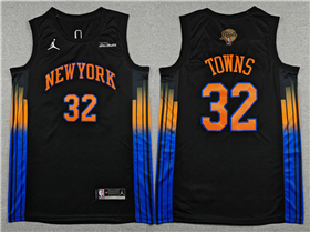 New York Knicks #32 Karl-Anthony Towns Black Statement 2026 NBA Finals Patch Swingman Jersey