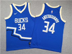 Milwaukee Bucks #34 Giannis Antetokounmpo Youth 2024-25 Blue City Edition Swingman Jersey