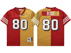 San Francisco 49ers #80 Jerry Rice Throwback Split Red/Gold Jersey