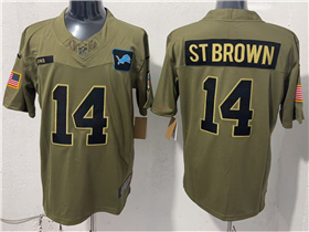 Detroit Lions #14 Amon-Ra St. Brown Olive 2025 Salute To Service Limited Jersey