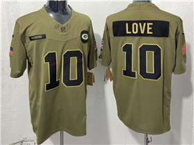 Green Bay Packers #10 Jordan Love Olive 2025 Salute To Service Limited Jersey