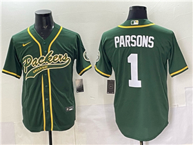 Green Bay Packers #1 Micah Parsons Jordan Love Green Baseball Cool Base Jersey