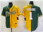Green Bay Packers #1 Micah Parsons Split Green/Gold Baseball Cool Base Jersey