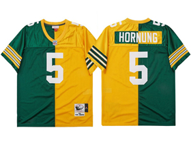 Green Bay Packers #5 Paul Hornung 1961 Throwback Split Green/Gold Jersey