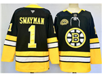 Boston Bruins #1 Jeremy Swayman Black Alternate 100th Anniversary Jersey