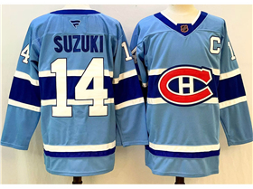 Montreal Canadiens #14 Nick Suzuki Light Blue Reverse Retro Jersey