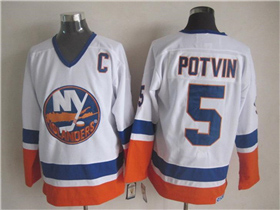New York Islanders #5 Denis Potvin 1980's CCM Vintage White Jersey