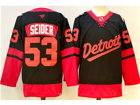 Detroit Red Wings #53 Mortiz Seider Black 2025 Stadium Series Jersey