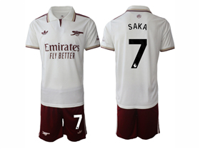 Arsenal F.C. 2025/26 Third White Soccer Jersey with #7 Saka Printing