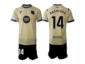 FC Barcelona 2025/26 Away Gold Soccer Jersey with #14 Rashford Printing