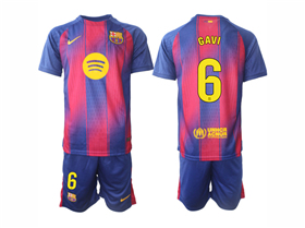 FC Barcelona 2025/26 Home Red/Blue Soccer Jersey with #6 Gavi Printing