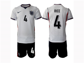 England 2026 Home White Soccer Jersey with #4 Rice Printing
