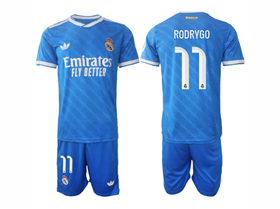Real Madrid CF 2025/26 Third Blue Soccer Jersey with #11 Rodrygo Printing