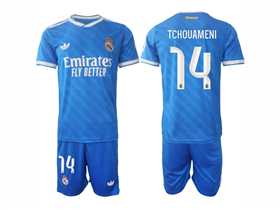 Real Madrid CF 2025/26 Third Blue Soccer Jersey with #14 Tchouameni Printing