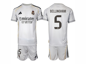 Real Madrid CF 2025/26 Home White Soccer Jersey with #5 Bellingham Printing