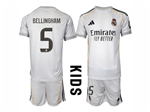 Real Madrid CF 2025/26 Home Youth White Soccer Jersey with #5 Bellingham Printing
