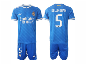 Real Madrid CF 2025/26 Third Blue Soccer Jersey with #5 Bellingham Printing