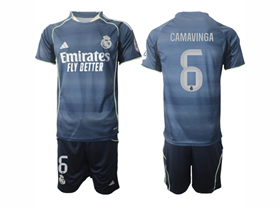 Real Madrid CF 2025/26 Away Navy Soccer Jersey with #6 Camavinga Printing