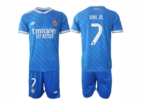 Real Madrid CF 2025/26 Third Blue Soccer Jersey with #7 Vini Jr. Printing 