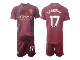 Manchester City F.C. 2024/25 3rd Maroon Soccer Jersey with #17 De Bruyne Printing