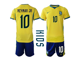 Brazil 2026 Youth Home Gold Soccer Jersey with #10 Neymar Jr. Printing