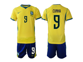 Brazil 2026 Home Gold Soccer Jersey with #9 Cunha Printing