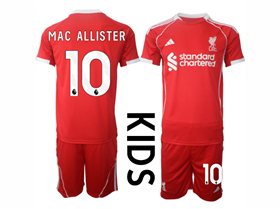 Liverpool F.C. 2025/26 Youth Home Red Soccer Jersey with #10 Mac Allister Printing