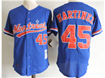 Montreal Expos #45 Pedro Martínez Blue Cooperstown Collection Mesh Batting Practice Jersey
