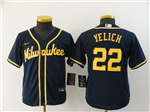 Milwaukee Brewers #22 Christian Yelich Youth Navy Cool Base Jersey