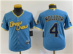 Milwaukee Brewers #4 Paul Molitor Youth Powder Blue 2022 City Connect Jersey