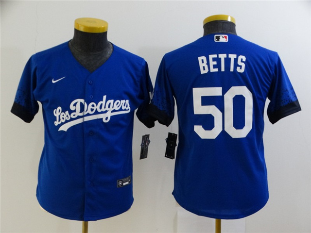 Los Angeles Dodgers #50 Mookie Betts Youth Royal Blue 2021 City Connect ...