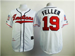 Cleveland Indians #19 Bob Feller Throwback White Jersey