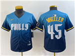 Philadelphia Phillies #45 Zack Wheeler Youth Blue 2024 City Connect Limited Jersey