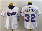 Texas Rangers #32 Evan Carter Women's White 2024 Gold Collection Limited Jersey