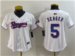 Texas Rangers #5 Corey Seager Women's White 2024 Gold Collection Limited Jersey