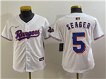 Texas Rangers #5 Corey Seager Youth White 2024 Gold Collection Limited Jersey