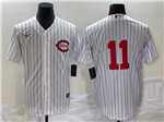 Cincinnati Reds #11 Barry Larkin Vintage White Pinstripe Jersey
