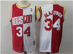 Houston Rockets #34 Hakeem Olajuwon 1993-94 Red White Split Hardwood Classics Jersey