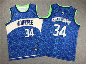 Milwaukee Bucks #34 Giannis Antetokounmpo Youth 2023-24 Blue City Edition Swingman Jersey